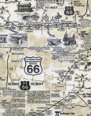 BTHY The Mother Road Route 66 Map Cream Cotton Fabric Yard Timeless Treasures