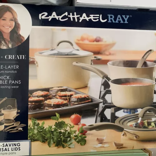 Rachael Ray Cook + Create 11pc Aluminum Nonstick Cookware Set - Almond