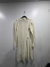 New York & Company womens Fringe Hem Ivory Midi Chunky Knit Sweater Dress size L