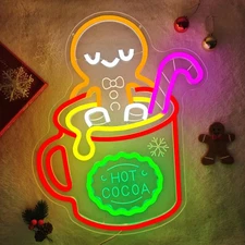 Christmas Gingerbread Man Neon Sign Dimmable Hot Cocoa Christmas Led Sign Gin...