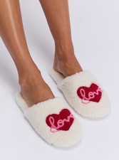 Boux Avenue Mule Slippers Love Borg Women's Teddy Fleece Closed Toe Cosy Slides