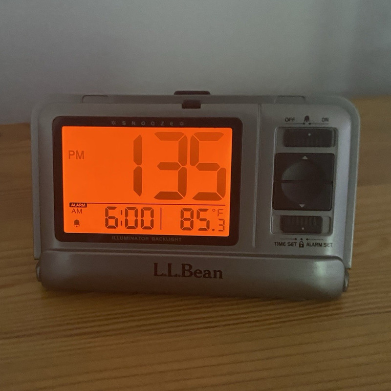 L.L.Bean Digital Standard Alarm Clock Illuminator Backlight Snooze Temp Silver