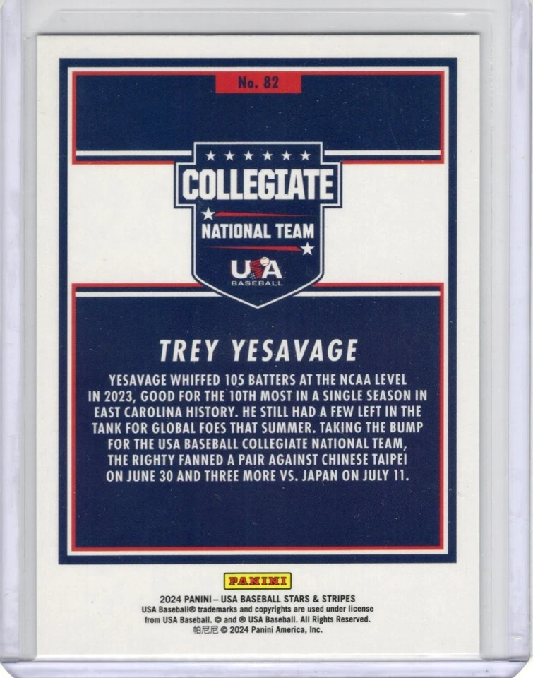 2024 Panini USA TEAM Stars Stripes Trey Yesavage RC #82 Card - Image 2 of 2