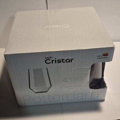 Cristar Rotterdam 4-Piece Stemless Glass Set Clear Geometric Oblong Design
