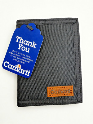 Carhartt Black Nylon Tri Fold Wallet Hook Loop ID Window Card Holder NWT