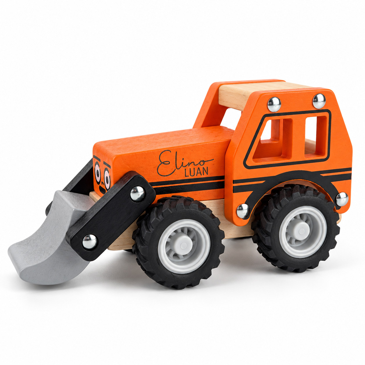 Holz Bagger Personalisiert mit Gravur Holzspielzeug FSC 100% ab 18 Monate
