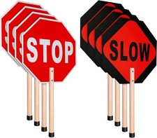 Stop Slow Sign Handheld Stop Sign with Handle 13" X 13" Crossing Guard 2 Pcs
