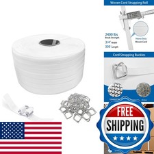 Hondong 3/4" x 330' Woven Cord Strapping Roll 50 Pack Metal Wire Buckles, Heavy