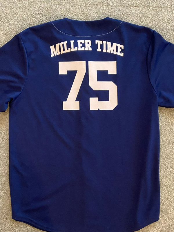 Miller Lite Mens Med Blue Baseball Jersey Short Sleeve Button