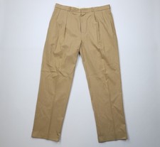 Vintage 90s Ralph Lauren Mens 38x32 Faded Silk Blend Wide Leg Chino Pants Beige