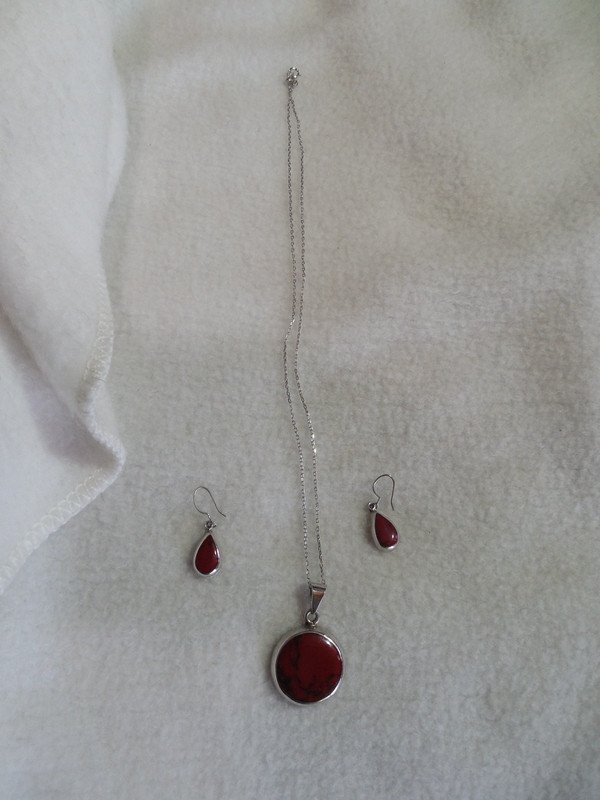 ATI Mexico Sterling Red Jasper ATI 925 Necklace + Drop Earrings Set