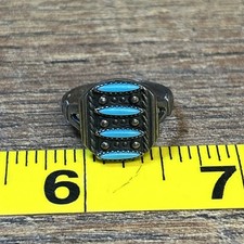 Vtg Zuni 925 Sterling Silver Turquoise Ring-Size 7