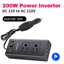 200W Power Inverter DC 12V to AC 110V Car Converter with Type C  USB for Laptop