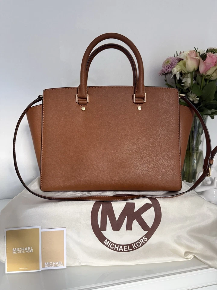Michael Kors Selma Large Satchel Bag Tan Leather With Dustbag & Care Card - Image 2 of 4