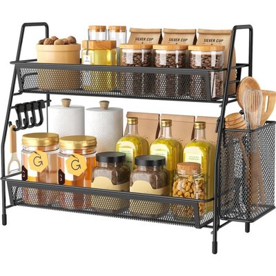 Gewürzregal Küchenregal 2 Etagen Organizer Bad Organizer Metall Schwarz