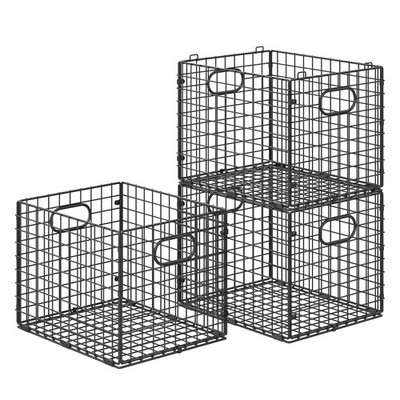 3 PCS Metal Milk Crate 40QT Stackable Collapsible Storage Baskets Heavy Duty