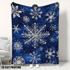 1pc Christmas Snowflake Flannel Blanket Comfortable Soft Printed Bed Blanket  