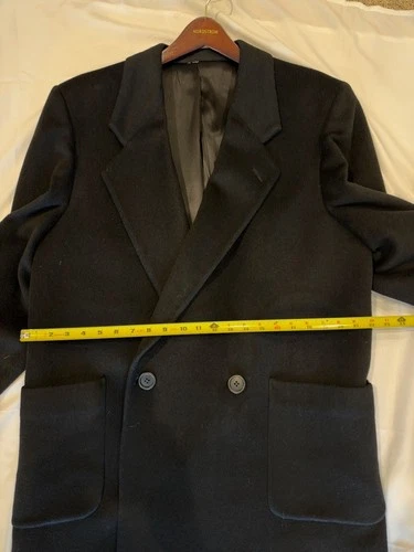 Perry Ellis Classic 80's Overcoat Mens 40 Black Double Breasted 100% Wool image 9