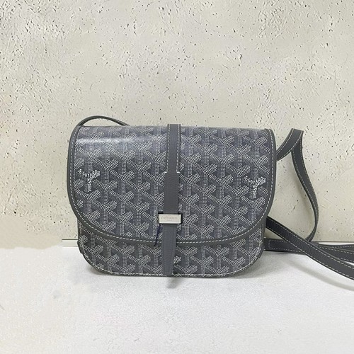 Goyard Grey Monogram Belvedère Messenger Bag Leather Trim Silver Hardware