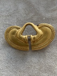 Authentic Bean Shaped Pre-Columbian Reproduction Brooch/Pendant Museum Piece Gold Plated
