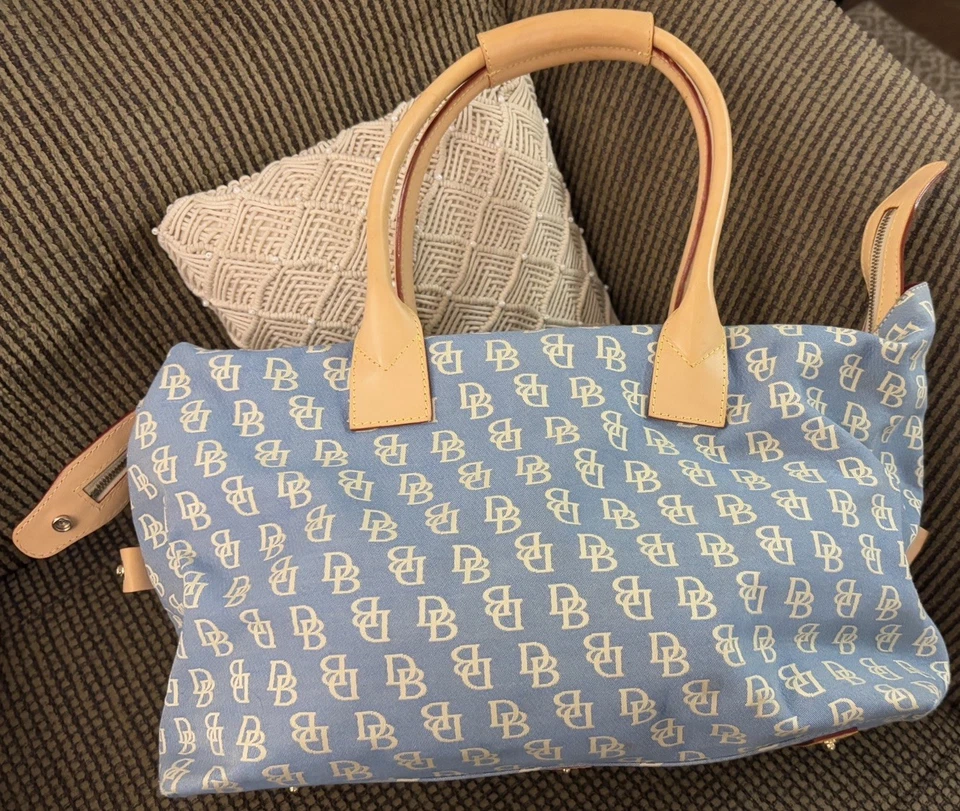 Bolso de Lona Dooney Bourke DB Signature Logo Azul Claro Denim Cuero X-Grande Y2K Foto 4 de 4
