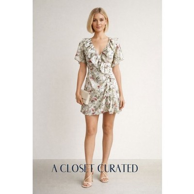 Cinq à Sept Evans Floral Ruffle Mini Dress 8 NEW