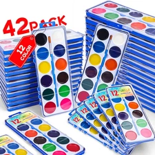 42 Pack Watercolor Paint Set for Kids, 12 Colors Watercolors Paints with Paint B