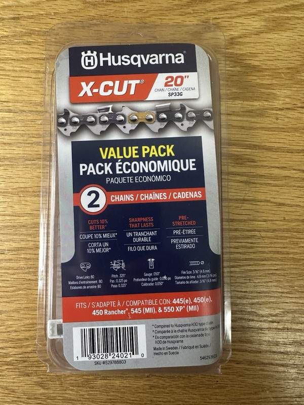 Husqvarna X-Cut SP33G 20 Inch Chainsaw Chain, 2 pack, .325" Pitch, .050" Gauge