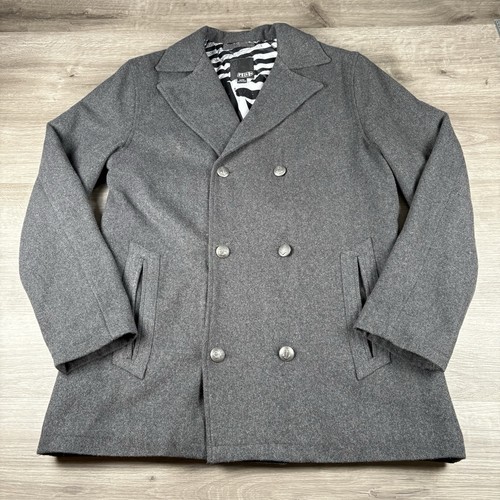 Vintage Volcom Pea Coat Mens Size Medium Wool Blend Lined Anchor Buttons - Picture 2 of 18