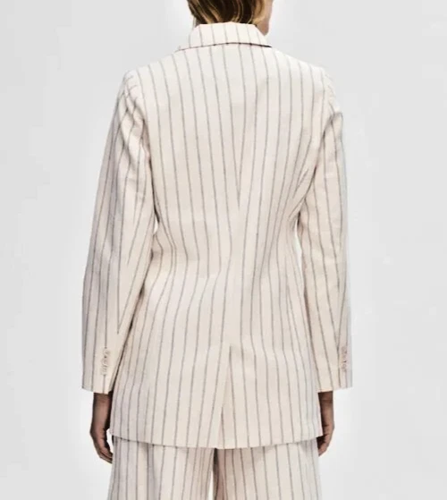 SELECTED Femme Pinstripe Blazer Womens Size 38/12 Single Breasted Organic Linen - Image 2 of 4
