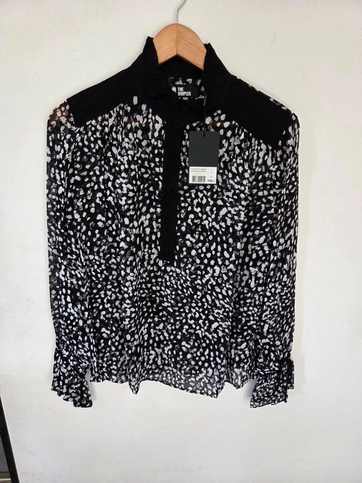 The Kooples chemisier femme léopard noir/blanc col haut manches longues T1 - Photo 1/3