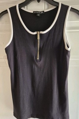 BOSTON PROPER Sleeveless Stretch Rib Knit Tank - X - Scoop Neck, Contrast Trim