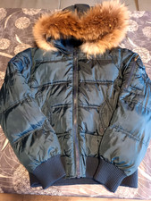 Bomboogie unisex Daunenjacke Gr. 12, Echtfellkapuze, dunkelblau, Mangel Glanzst.