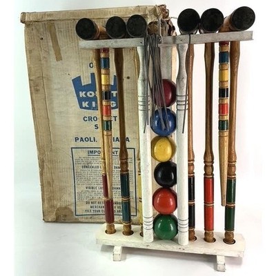Vintage Kourt King 6 Player Croquet Set Indiana Handle Co W.T. Grant Box Caddy