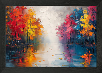 Rainbow Forest Lake Framed Wall Art Poster Canvas Print Picture