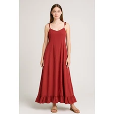 Future Collective Dress Womens Large Berry Maxi Sleeveless Ruffle Hem Summer