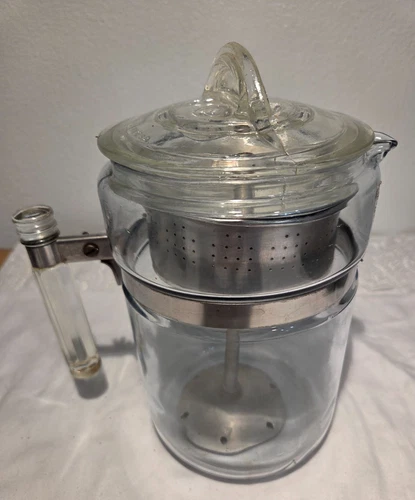 Vintage Pyrex Flameware 7826 Glass 6 cup Stovetop Coffee Percolator Works Well