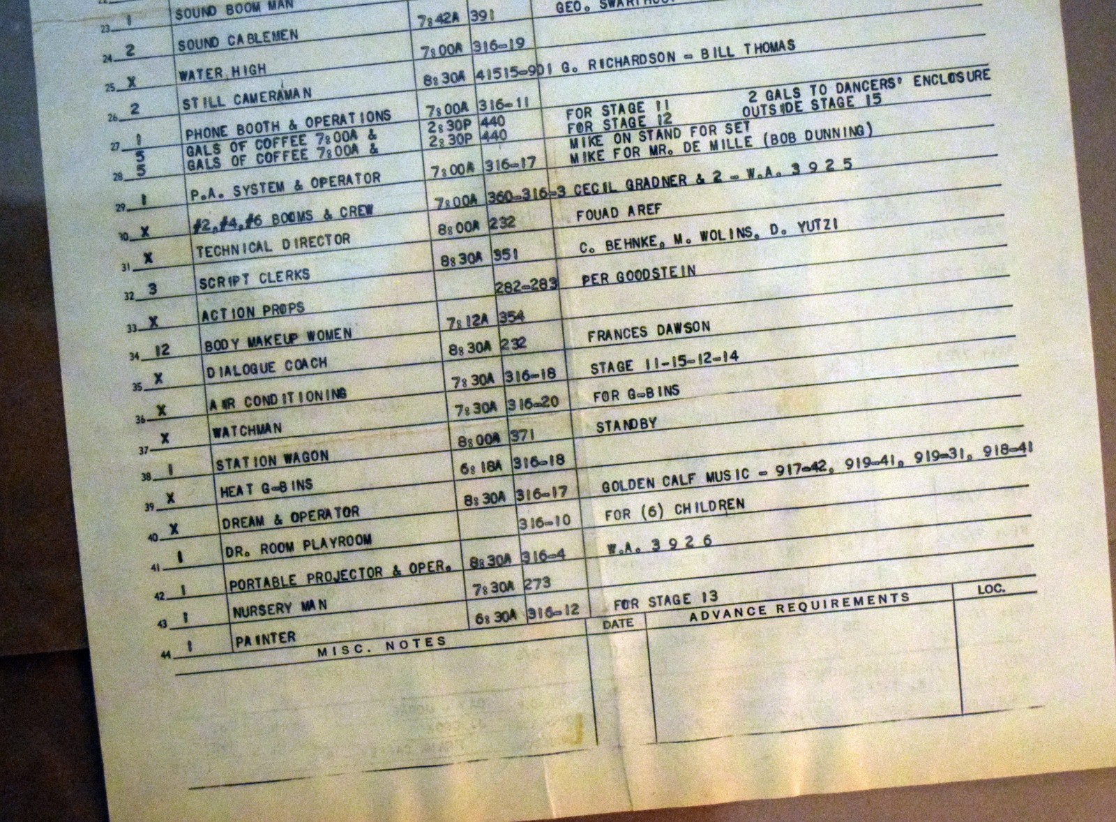 Charlton Heston signed Ten Commandments Production CALL SHEET Calf Scene READ