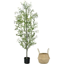 Faux Olive Tree 6FT Silk Plant Artificial Indoor, 6 FT Fake Potted Olive with...