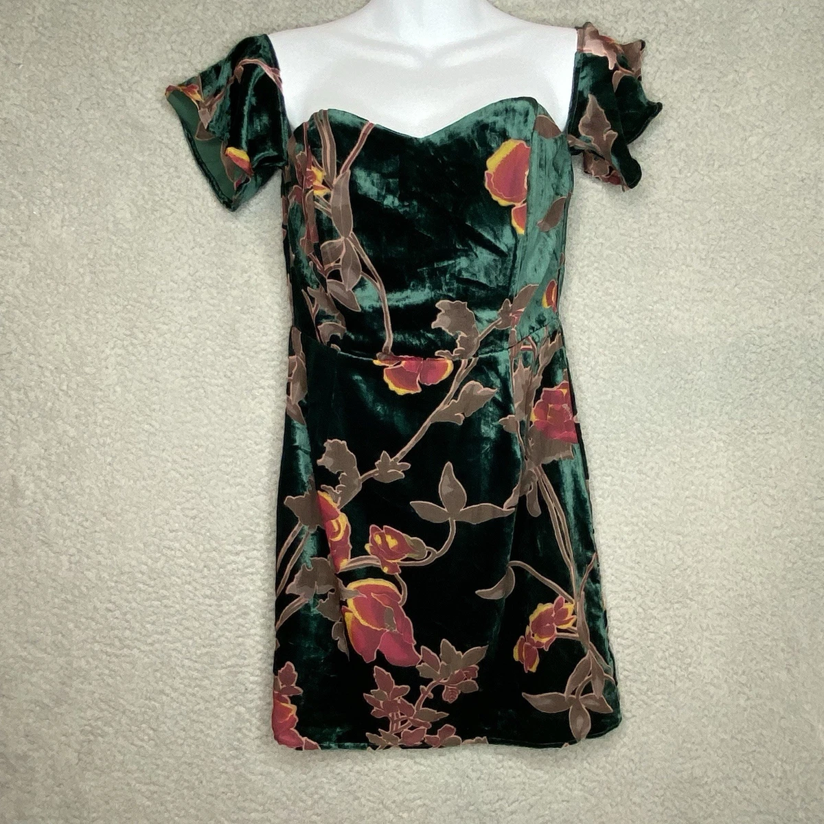 forever 21 green and black dress Smocked Chiffon Peasant-Sleeve Dress main image 0