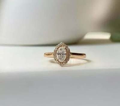 2Ct Marquise Cut Simulated Diamond Halo Engagement Ring 14K Yellow Gold Plated