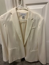 Calvin Klein Jacket Women's 8 Cream Blazer Button Long Sleeves New