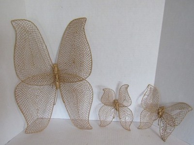 Set of 3 Vintage Wall Decor Butterfly Art Handmade Decoration Rattan Woven Home