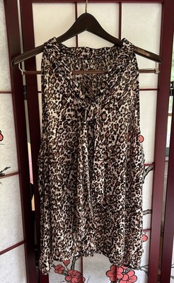 Cooper & Ella Sheer Chic Animal Print Blouse Brown Sleeveless 2XL Neck Tie