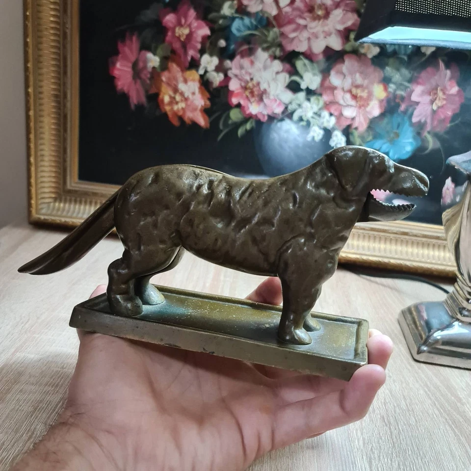 Antique Nut Cracker Saint Bernard Heavy Cast Bronze Statue - Image 2 of 4