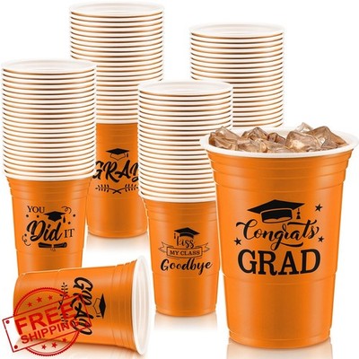 Yinder Graduation Cups Orange Black 48 Count