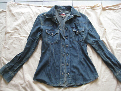 VINTAGE Jeans Blusenjacke COLINS Brusttasche tailliert 36 38 blau