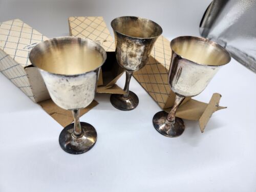 3 SALEM Silver Plate Portugal Chalice Goblets in Box - Picture 1 of 11