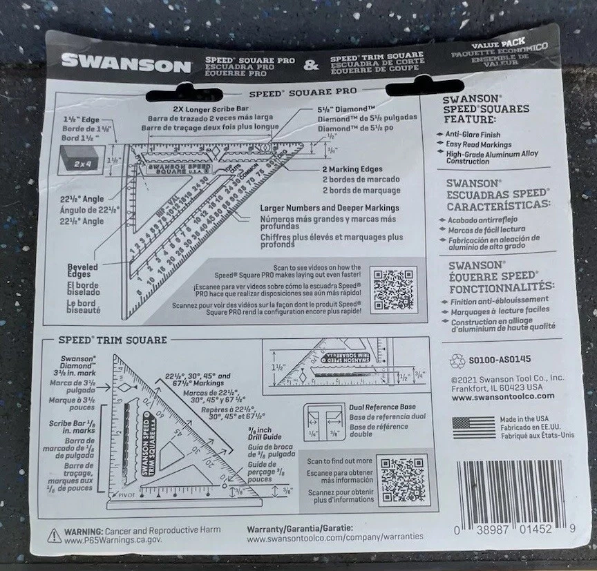 Swanson 7" Speed Square Pro & 4.5" Trim Square ,MADE IN THE USA, *2PACK*✅ - Image 2 of 2