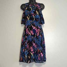 Maeve Anthropologie Elia Blue Pink Floral Open Shoulder Dress 00
